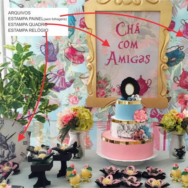 Estampas Digitais Tema Alice - Painel, relógio e quadro - Imagem 4