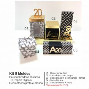 Kit 05 Moldes Clássicos +06 Papéis digitais Preto e Branco