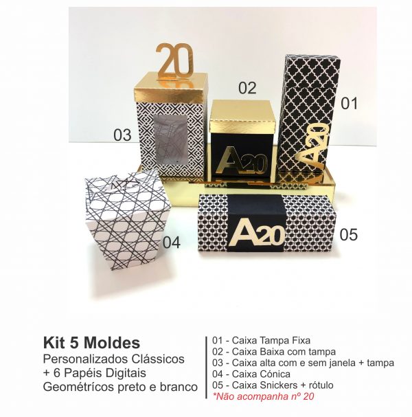 Kit 05 Moldes Clássicos +06 Papéis digitais Preto e Branco