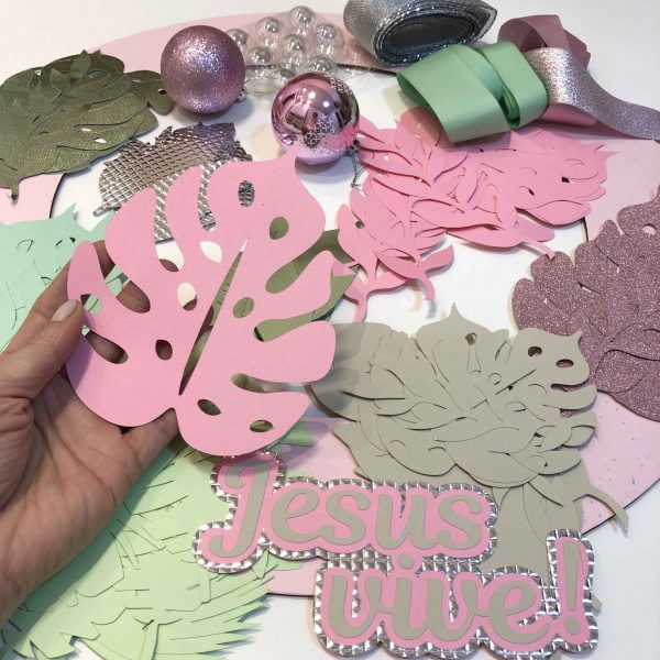 Molde Grátis - Guirlanda de Natal - Folhas+Texto Jesus Vive! - Image 2